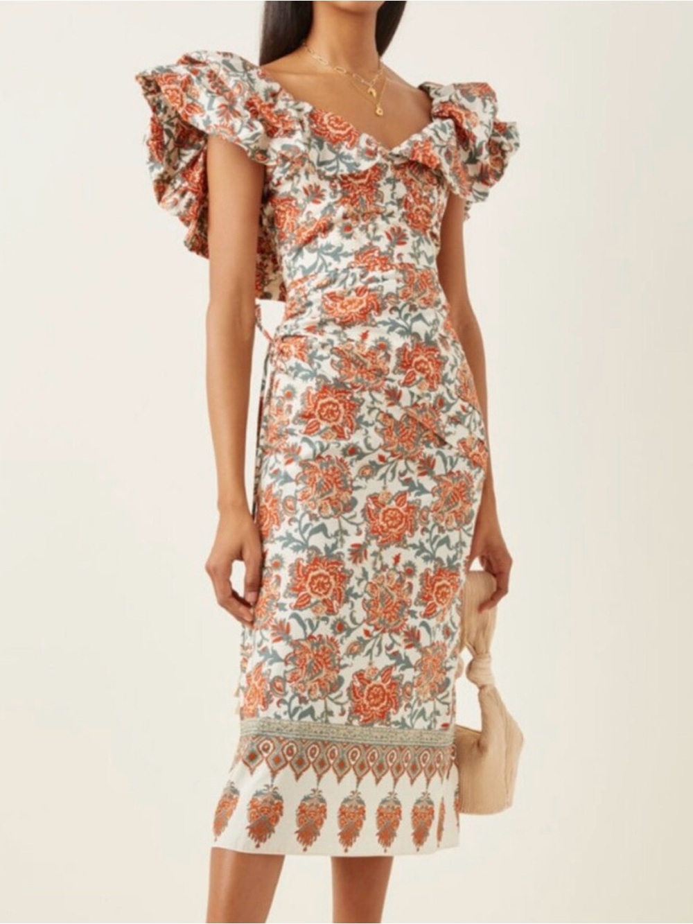 Johanna Ortiz New Art De Vivre Floral Cotton Midi Dress Size 6 $1,450.00